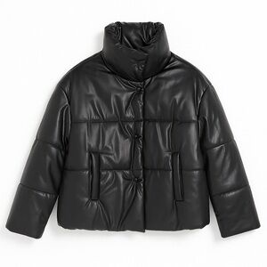 INC International Concepts, Vegan Leather Puffer Jacket size Large-classic black